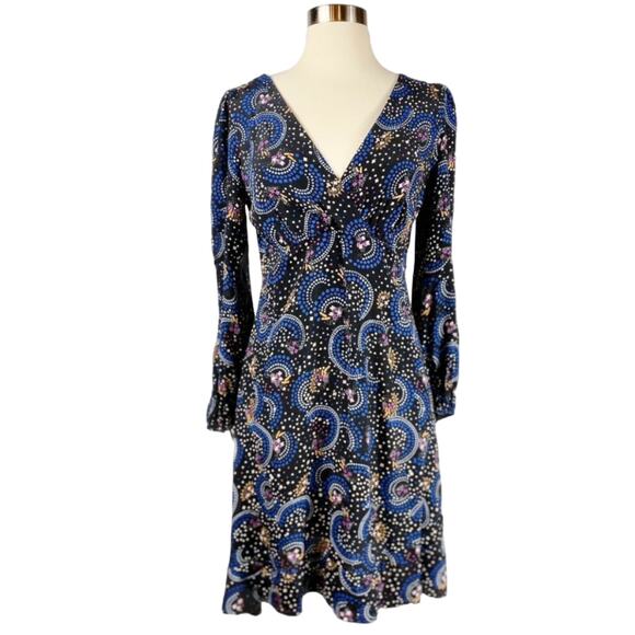 ANTHROPOLOGIE Gianna Tunic Dress Star Galaxy Print Surplice Neck 2 Black NWT - Picture 9 of 10